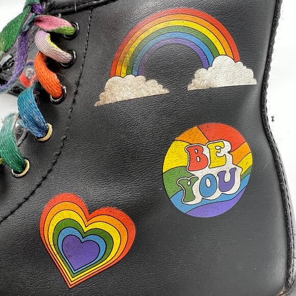 Doc Martens AirWair Boots Girl's Size 2 Combat Shoes Side Zip 1460 Black Rainbow - Picture 8 of 14